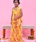 Yellow printed georgette sharara set