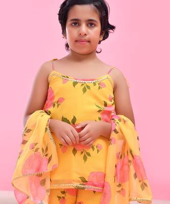 Yellow printed georgette sharara set 3