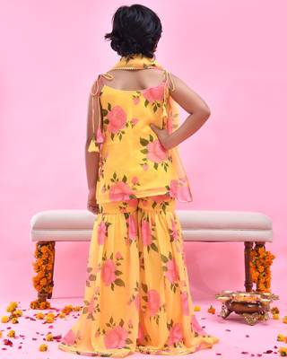 Yellow printed georgette sharara set 4