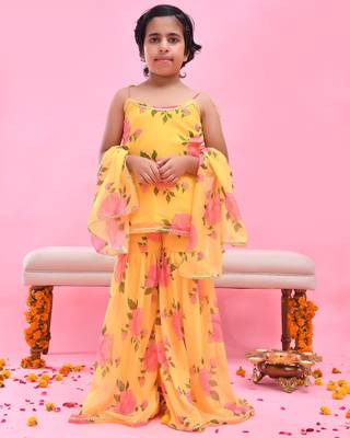 Yellow printed georgette sharara set 5