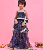 Blue embroidered chiffon lehenga set