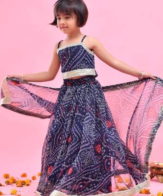 Blue embroidered chiffon lehenga set 2