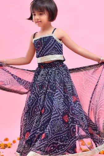 Blue embroidered chiffon lehenga set
