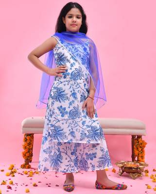 Multicolor printed chanderi kurta set 1