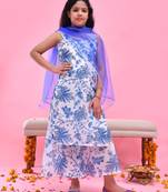 Multicolor printed chanderi kurta set