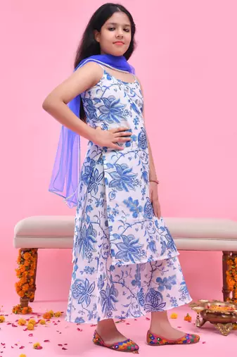 Multicolor printed chanderi kurta set
