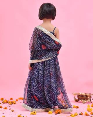 Blue embroidered chiffon lehenga set 4