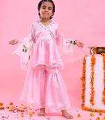 Pink embroidered satin georgette sharara set