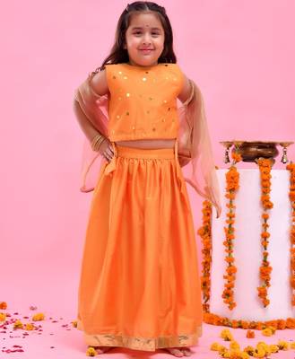 Orange printed dupion lehenga set 1