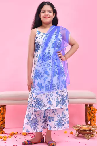 Multicolor printed chanderi kurta set