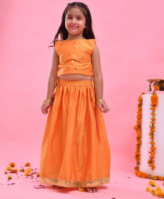 Orange printed dupion lehenga set 2