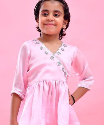 Pink embroidered satin georgette sharara set 3