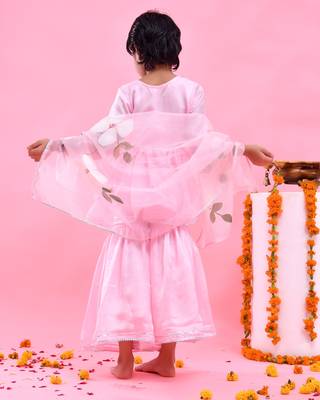 Pink embroidered satin georgette sharara set 4