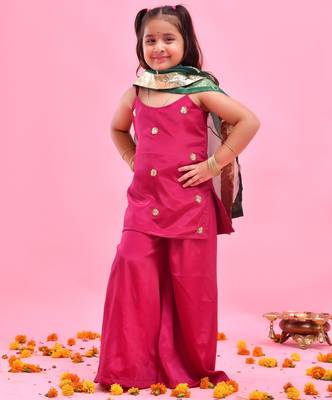 Pink plain crepe silk sharara set 1