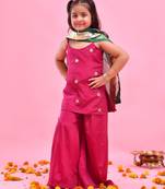 Pink plain crepe silk sharara set