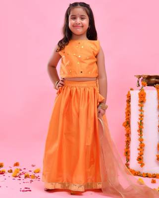 Orange printed dupion lehenga set 5