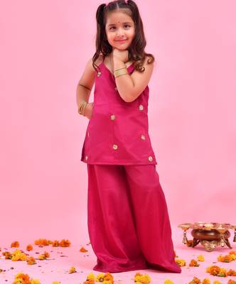 Pink plain crepe silk sharara set 2