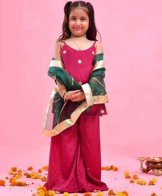 Pink plain crepe silk sharara set 3