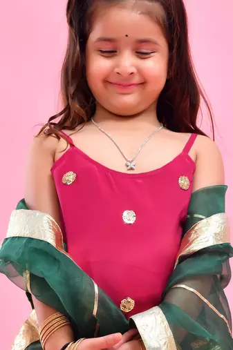 Pink plain crepe silk sharara set