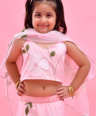 Pink printed organza lehenga set 3