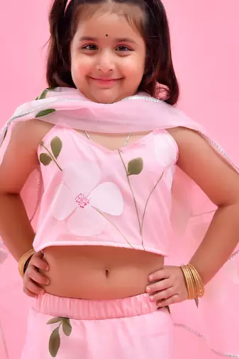 Pink printed organza lehenga set