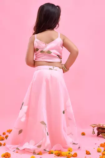 Pink printed organza lehenga set