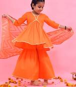 Orange plain cotton silk sharara set