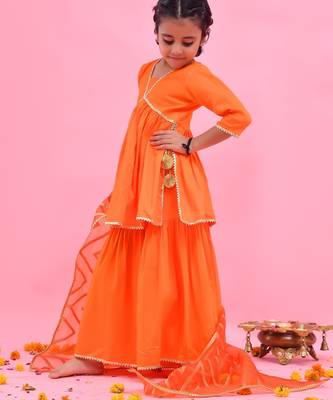 Orange plain cotton silk sharara set 3