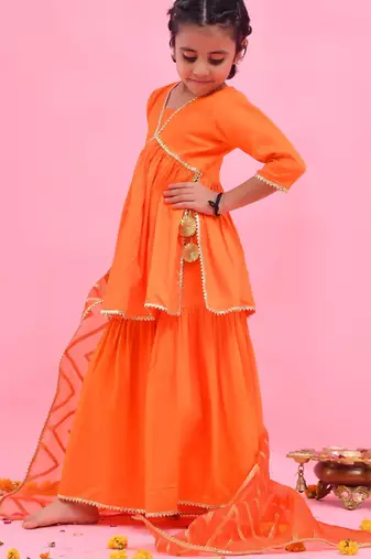 Orange plain cotton silk sharara set