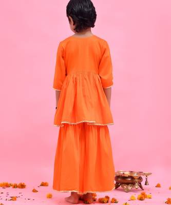 Orange plain cotton silk sharara set 4