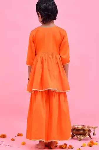Orange plain cotton silk sharara set