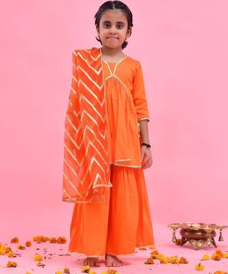 Orange plain cotton silk sharara set 5