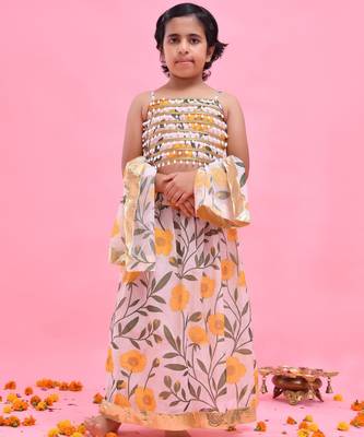 Multicolor printed chanderi lehenga set 1