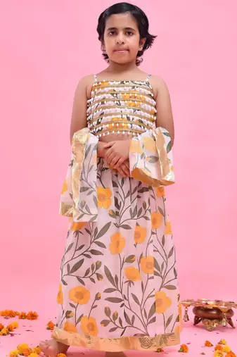 Multicolor printed chanderi lehenga set