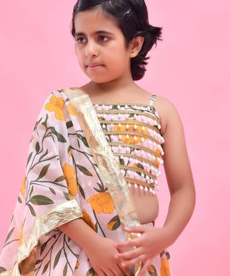 Multicolor printed chanderi lehenga set 2