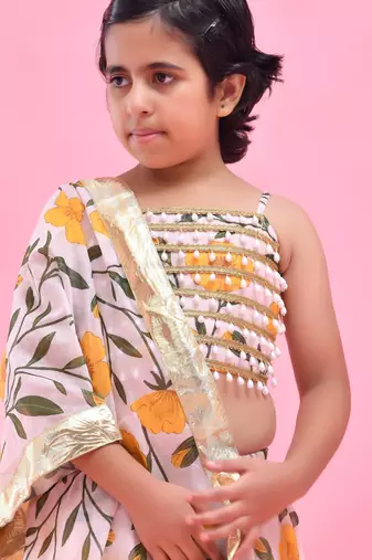 Multicolor printed chanderi lehenga set