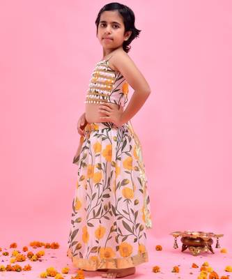 Multicolor printed chanderi lehenga set 3