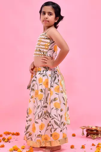 Multicolor printed chanderi lehenga set