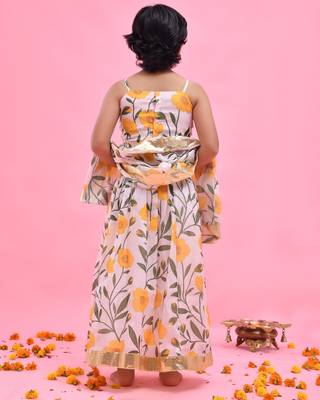 Multicolor printed chanderi lehenga set 4