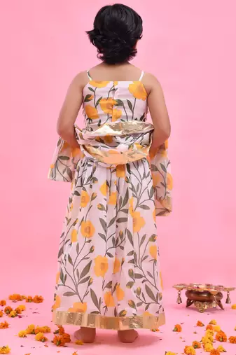 Multicolor printed chanderi lehenga set