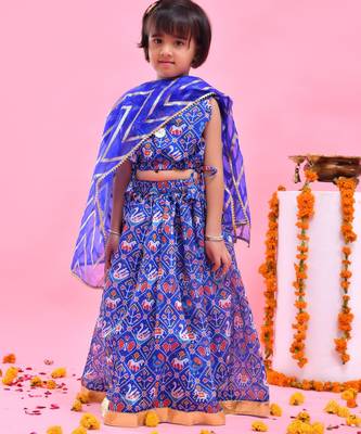 Blue printed chanderi lehenga set 1