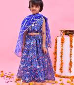 Blue printed chanderi lehenga set