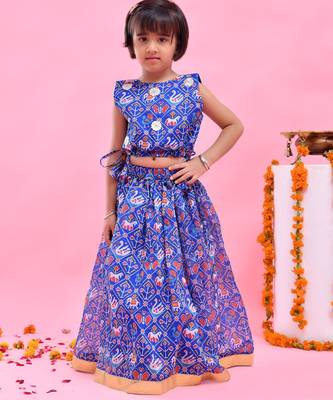 Blue printed chanderi lehenga set 2