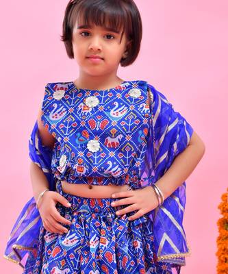 Blue printed chanderi lehenga set 3