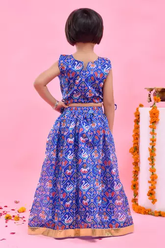 Blue printed chanderi lehenga set