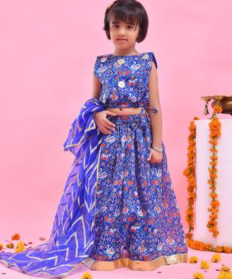 Blue printed chanderi lehenga set 5