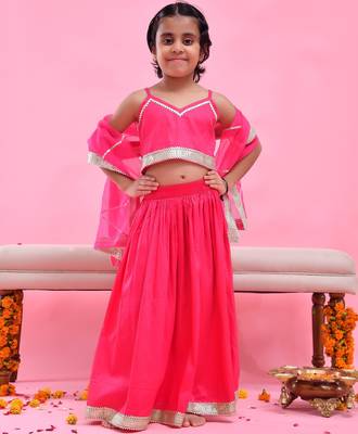 Magenta printed cotton silk lehenga set 1
