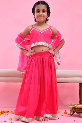 Magenta printed cotton silk lehenga set