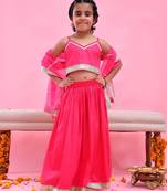 Magenta printed cotton silk lehenga set