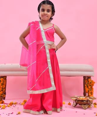 Magenta printed cotton silk lehenga set 2